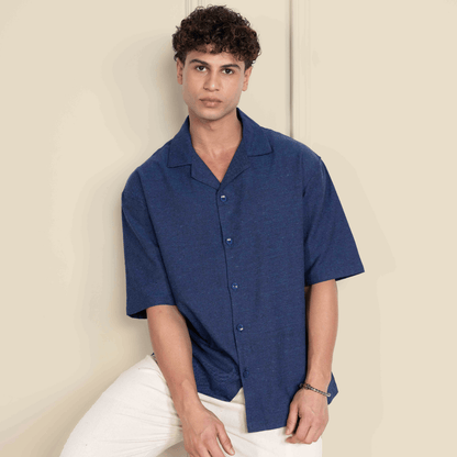 Box Fit Cuban Collar Shirt For Men | Dark Blue – Men Shirt by Hope - House of Pure Eco available on Brown Living™. 38 . SKU: 1011_38. Img 1.