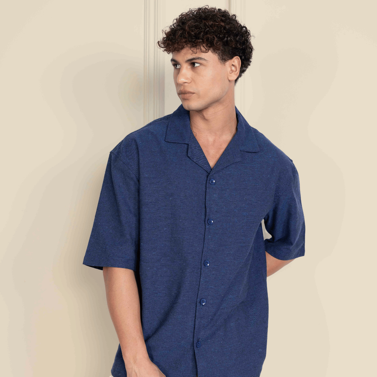 Box Fit Cuban Collar Shirt For Men | Dark Blue – Men Shirt by Hope - House of Pure Eco available on Brown Living™. 38 . SKU: 1011_38. Img 5.