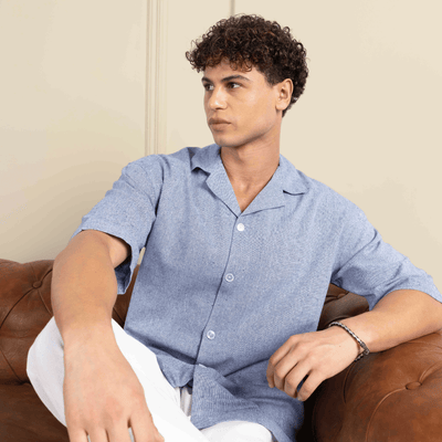 Box Fit Cuban Collar Shirt For Men | Lavender Blue – Men Shirt on Brown Living™. SKU: 1031_38. Img 5.