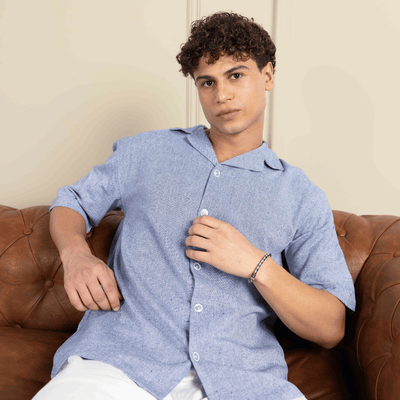 Box Fit Cuban Collar Shirt For Men | Lavender Blue – Men Shirt on Brown Living™. SKU: 1031_38. Img 2.