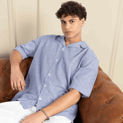 Box Fit Cuban Collar Shirt For Men | Lavender Blue – Men Shirt on Brown Living™. SKU: 1031_38. Img 8.