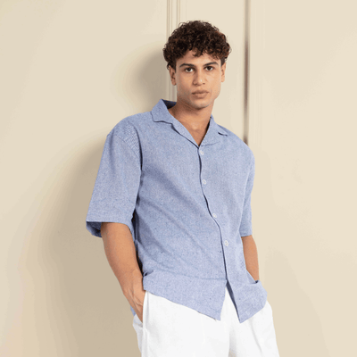 Box Fit Cuban Collar Shirt For Men | Lavender Blue – Men Shirt on Brown Living™. SKU: 1031_38. Img 6.