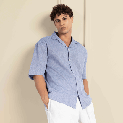 Box Fit Cuban Collar Shirt For Men | Lavender Blue – Men Shirt by Hope - House of Pure Eco available on Brown Living™. 38 . SKU: 1031_38. Img 1.