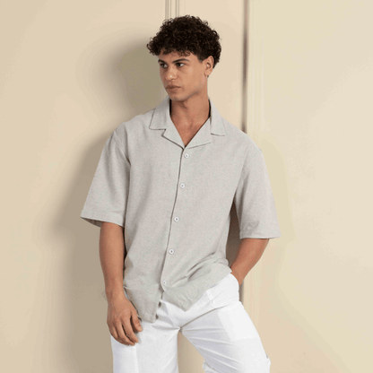 Box Fit Cuban Collar Shirt For Men | Melange Grey – Men Shirt by Hope - House of Pure Eco available on Brown Living™. 38 . SKU: 1017_38. Img 5.