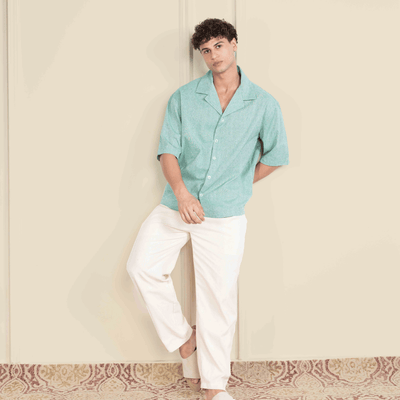 Box Fit Cuban Collar Shirt For Men | Sea Green – Men Shirt on Brown Living™. SKU: 1037_38. Img 8.