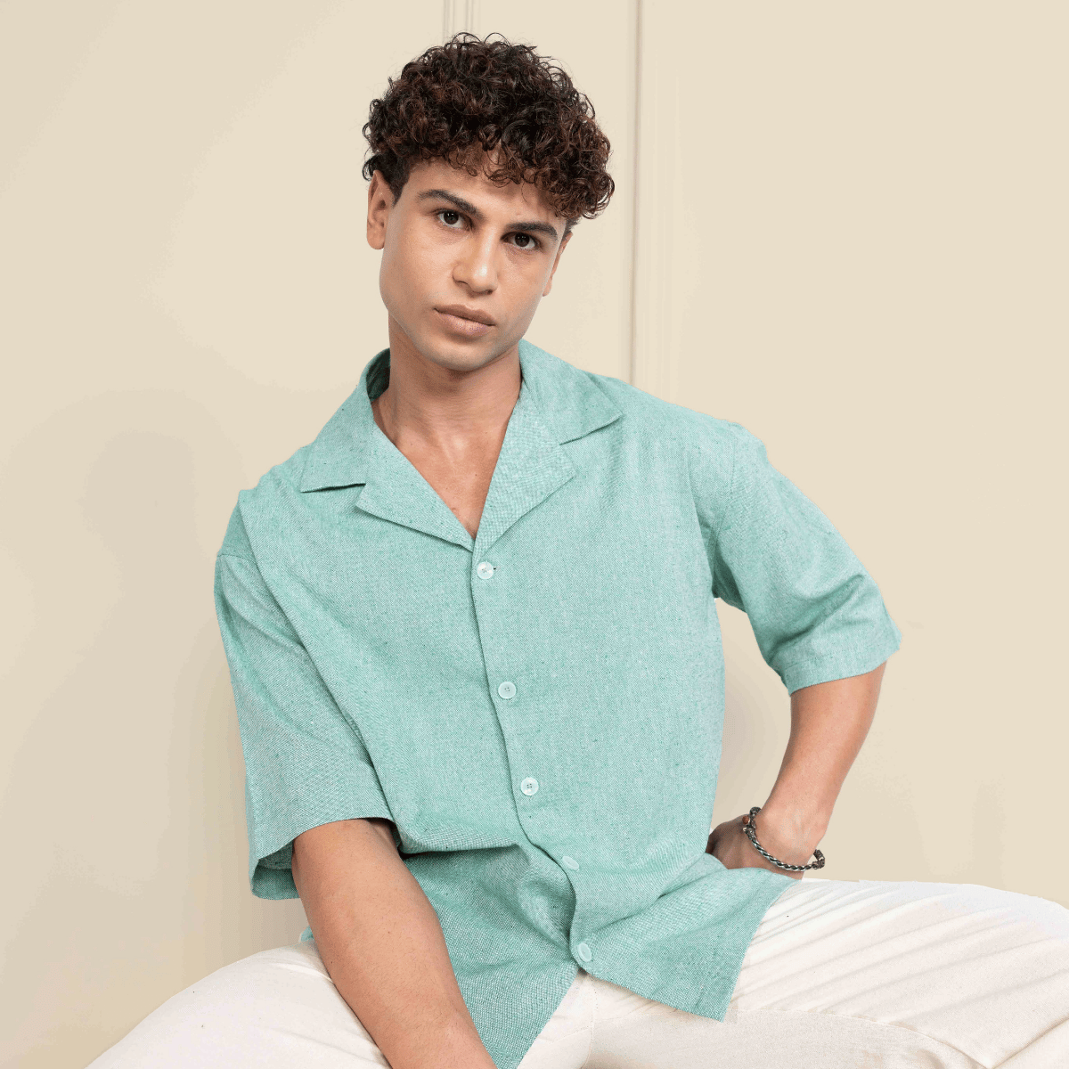 Box Fit Cuban Collar Shirt For Men | Sea Green – Men Shirt by Hope - House of Pure Eco available on Brown Living™. 38 . SKU: 1037_38. Img 2.