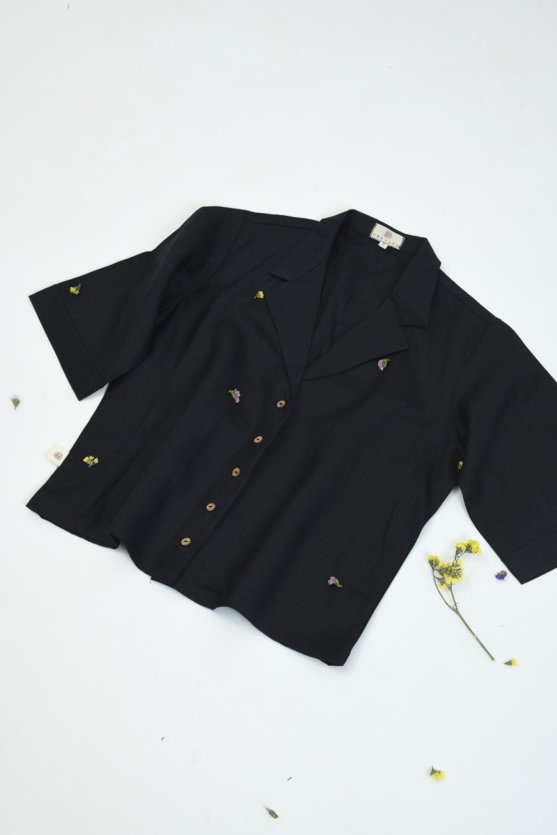 Boxy Fit Hemp Shirt in Naturally Dyed Fabric – Womens Shirt by Pravaah India available on Brown Living™. Xs Black. SKU: PRA24CL4BXS. Img 15.