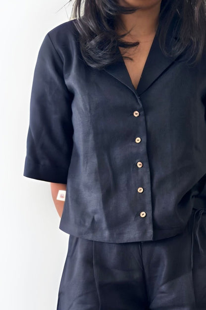 Boxy Fit Hemp Shirt in Naturally Dyed Fabric – Womens Shirt by Pravaah India available on Brown Living™. Xs Black. SKU: PRA24CL4BXS. Img 17.