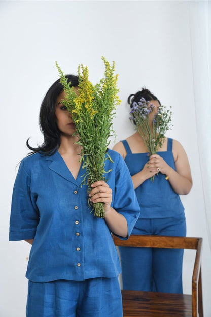 Boxy Fit Hemp Shirt in Naturally Dyed Fabric – Womens Shirt by Pravaah India available on Brown Living™. Xs Blue. SKU: PRA24CL4IXS. Img 1.