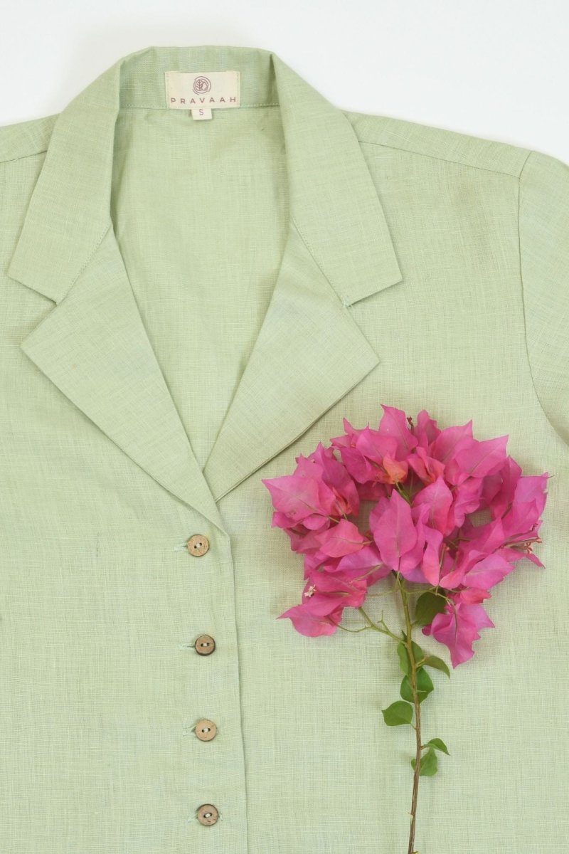 Boxy Fit Hemp Shirt in Naturally Dyed Fabric – Womens Shirt by Pravaah India available on Brown Living™. Xs Pistachio. SKU: PRA24CL4GXS. Img 3.