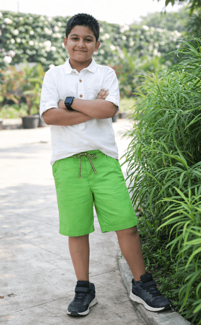 Boys Chartreuse Green Shorts Regular Fit – Comfortable Casual Summer W – Kids Shorts on Brown Living™. SKU: PB204_1. Img 1.