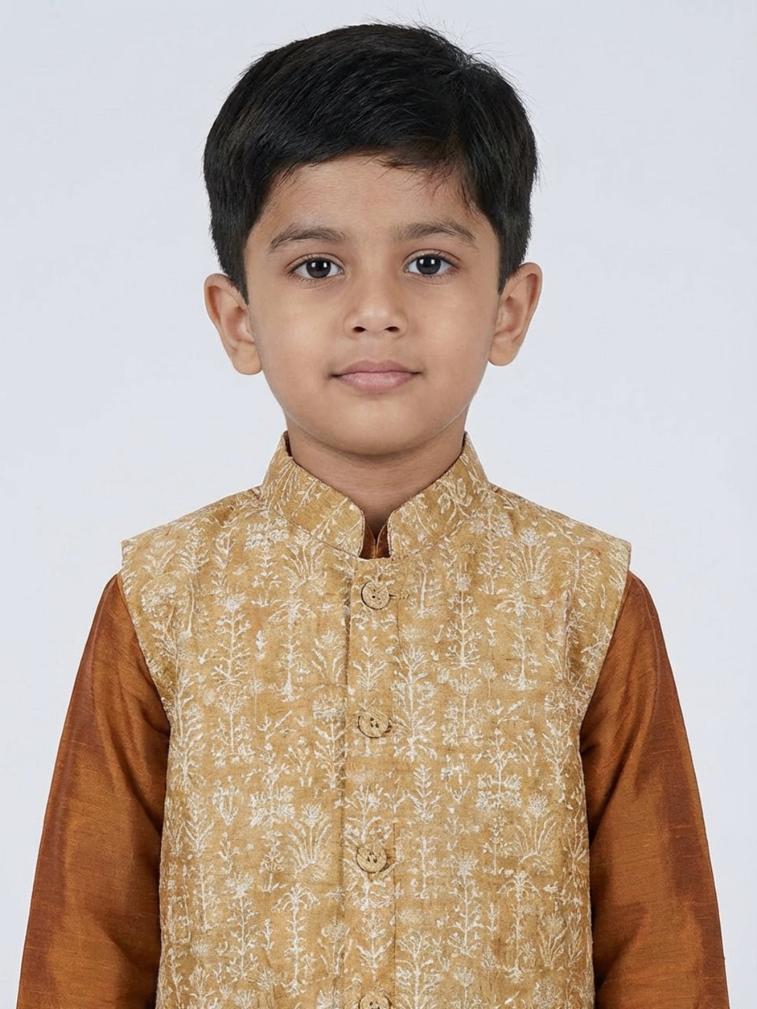 Boys Cotton Printed Kurta Pyjama Set With Jacket – Kids Ethnic Sets on Brown Living™. SKU: BLP-KRS-02260. Img 9.
