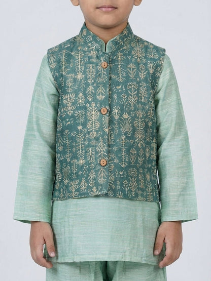 Boys Cotton Printed Kurta Pyjama Set With Jacket – Kids Ethnic Sets on Brown Living™. SKU: BLP-KRS-02260. Img 5.