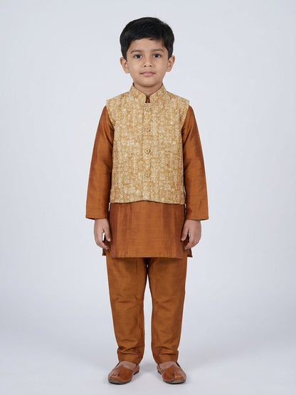 Boys Cotton Printed Kurta Pyjama Set With Jacket – Kids Ethnic Sets on Brown Living™. SKU: BLP-KRS-02260. Img 8.