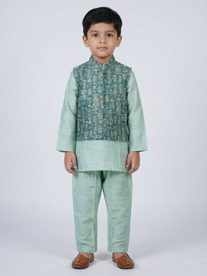 Boys Cotton Printed Kurta Pyjama Set With Jacket – Kids Ethnic Sets on Brown Living™. SKU: BLP-KRS-02260. Img 4.