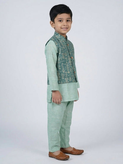 Boys Cotton Printed Kurta Pyjama Set With Jacket – Kids Ethnic Sets on Brown Living™. SKU: BLP-KRS-02260. Img 2.