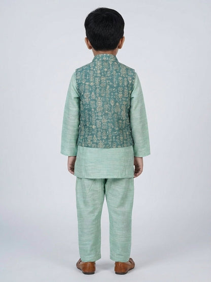 Boys Cotton Printed Kurta Pyjama Set With Jacket – Kids Ethnic Sets on Brown Living™. SKU: BLP-KRS-02260. Img 3.