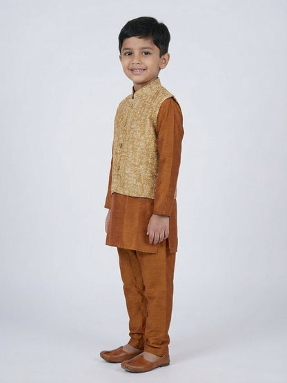 Boys Cotton Printed Kurta Pyjama Set With Jacket – Kids Ethnic Sets on Brown Living™. SKU: BLP-KRS-02260. Img 6.