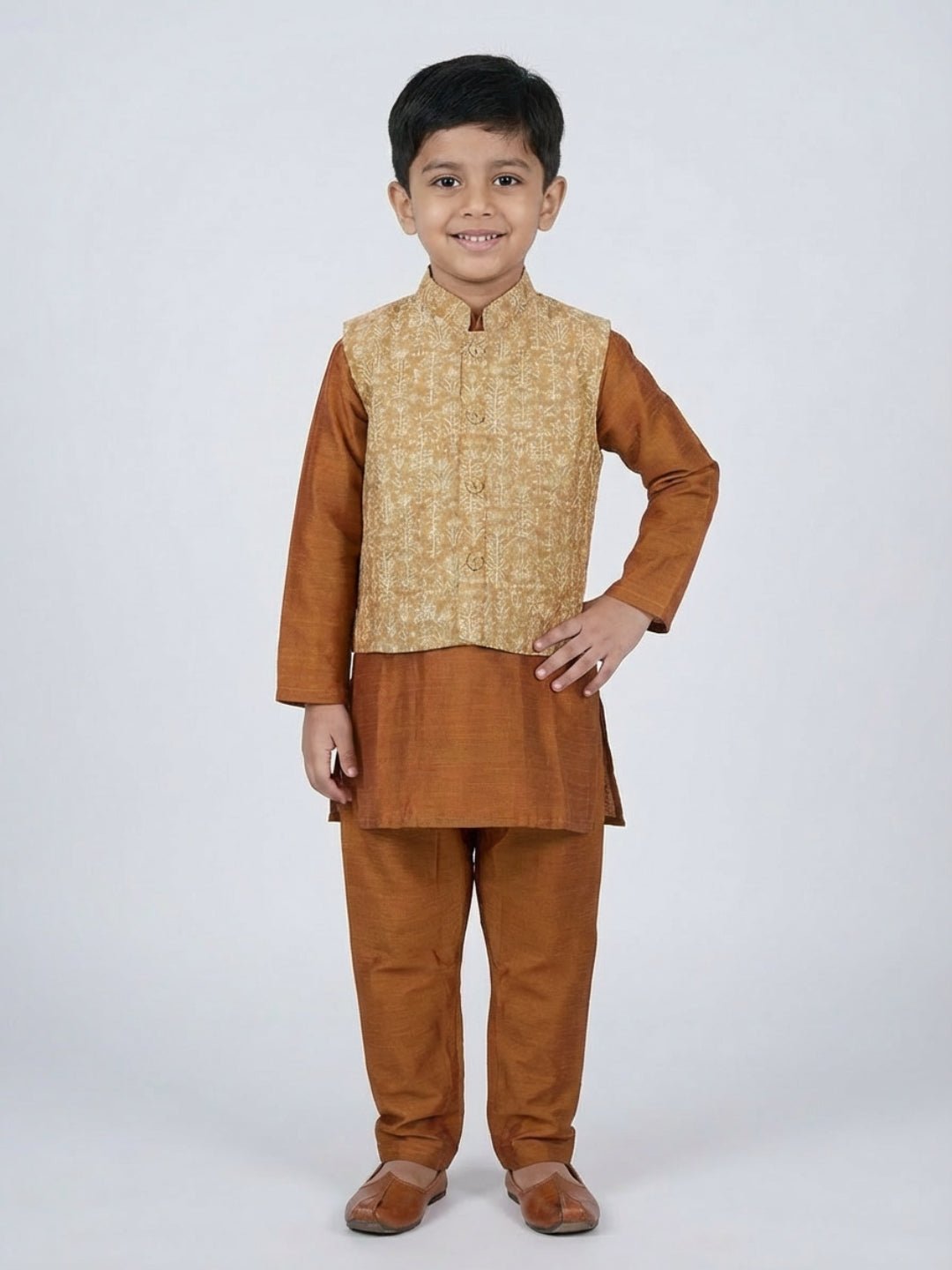 Boys Cotton Printed Kurta Pyjama Set With Jacket – Kids Ethnic Sets on Brown Living™. SKU: BLP-KRS-02272. Img 10.