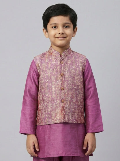 Boys Cotton Printed Kurta Pyjama Set With Jacket – Kids Ethnic Sets on Brown Living™. SKU: BLP-KRS-02272. Img 11.