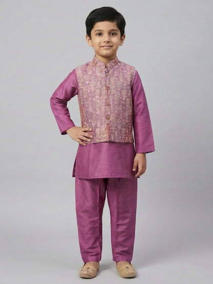 Boys Cotton Printed Kurta Pyjama Set With Jacket – Kids Ethnic Sets on Brown Living™. SKU: BLP-KRS-02284. Img 12.