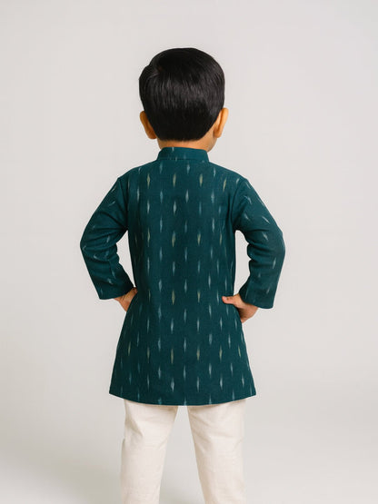 Boys Green Printed Mandarin Collar Full Sleeves Kurta Set (6–18M) – Kids Ethnic Sets on Brown Living™. SKU: BLP-KPF-GR_6-12M. Img 5.