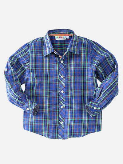 Boys Lapis Blue Checkered Shirt Regular Fit – Comfortable Cotton Shirt – Kids Shirts on Brown Living™. SKU: PB145_1. Img 1.