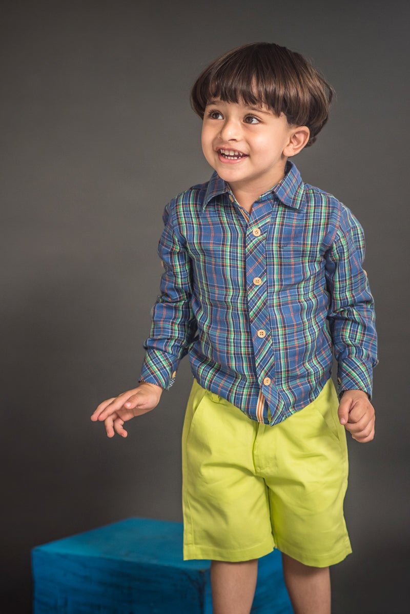 Boys Lapis Blue Checkered Shirt Regular Fit – Comfortable Cotton Shirt – Kids Shirts on Brown Living™. SKU: PB145_1. Img 6.