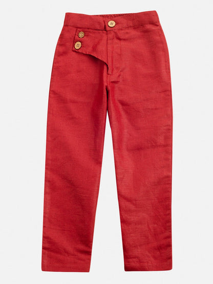 Boys Linen Plum Lounge Pants - Red | Comfortable Summer Bottoms – Kids Pants on Brown Living™. SKU: PB226_1. Img 5.