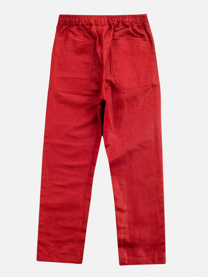 Boys Linen Plum Lounge Pants - Red | Comfortable Summer Bottoms – Kids Pants on Brown Living™. SKU: PB226_1. Img 2.