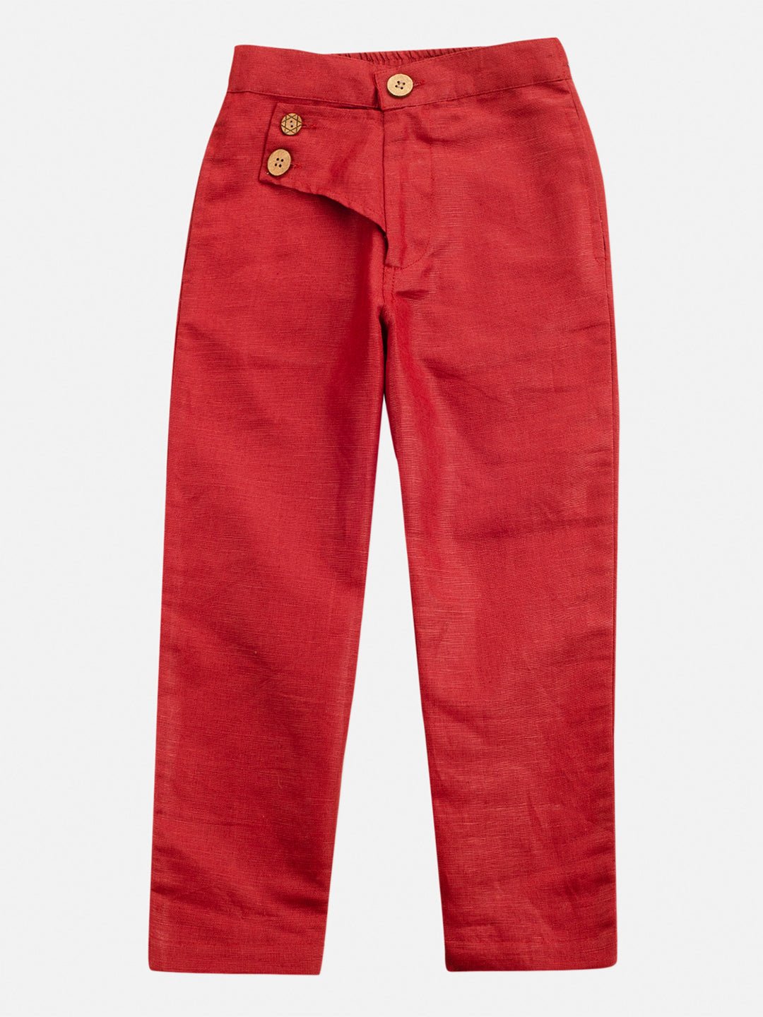 Boys Linen Plum Lounge Pants - Red | Comfortable Summer Bottoms – Kids Pants on Brown Living™. SKU: PB226_1. Img 1.