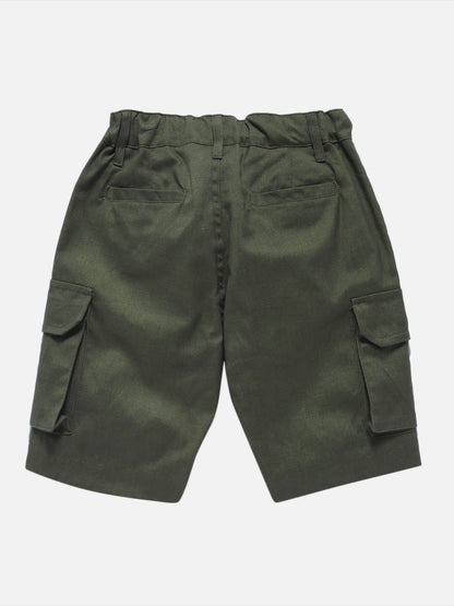 Boys Olive Shorts Regular Fit – Comfortable Casual Summer Wear – Kids Shorts on Brown Living™. SKU: PB181_1. Img 1.