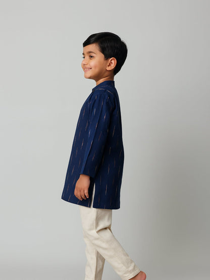 Boys Printed Mandarin Collar Blue Full Sleeves Kurta Set – Kids Ethnic Sets on Brown Living™. SKU: BLP-KPF-BLU_2-3Y. Img 4.