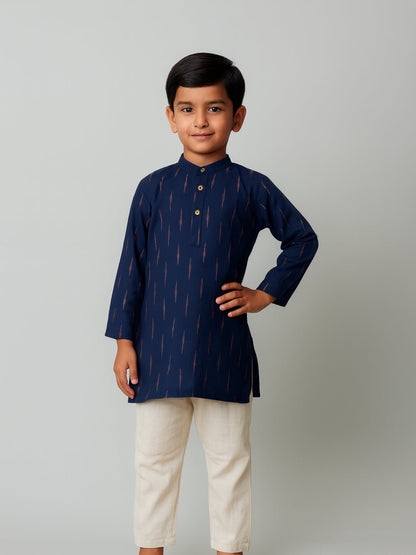 Boys Printed Mandarin Collar Blue Full Sleeves Kurta Set – Kids Ethnic Sets on Brown Living™. SKU: BLP-KPF-BLU_2-3Y. Img 3.