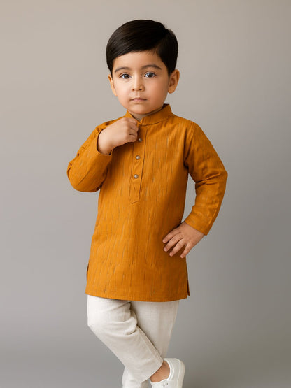 Boys Printed Mandarin Collar Yellow Full Sleeve Kurta Set 6–18M – Kids Ethnic Sets on Brown Living™. SKU: BLP-KPF-YL_6-12M. Img 5.