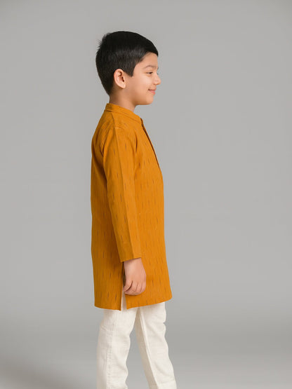 Boys Printed Mandarin Collar Yellow Full Sleeve Kurta Set – Kids Ethnic Footwear on Brown Living™. SKU: BLP-KPF-YL_2-3Y. Img 4.