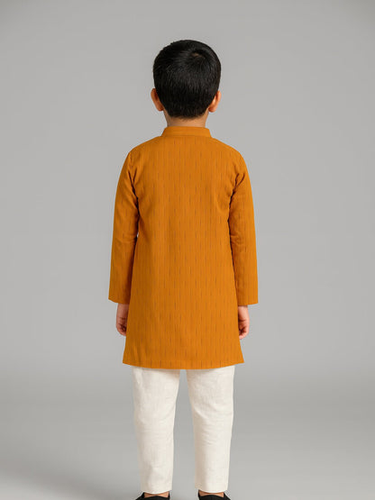 Boys Printed Mandarin Collar Yellow Full Sleeve Kurta Set – Kids Ethnic Footwear on Brown Living™. SKU: BLP-KPF-YL_2-3Y. Img 5.