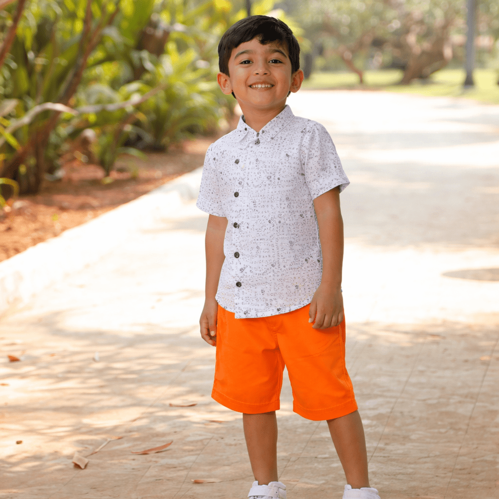 Boys Tangerine Shorts Regular Fit – Comfortable Casual Summer Wear – Kids Shorts on Brown Living™. SKU: PB203_1. Img 1.