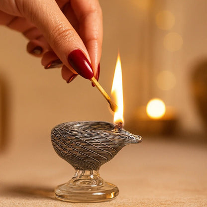 Brahmam Deep – Art Glass Puja Diya Divine Festival Lamp – Pooja Needs on Brown Living™. SKU: BRAHMAM - DEEP. Img 1.