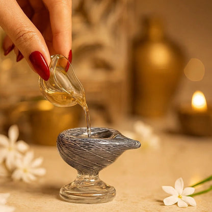 Brahmam Deep – Art Glass Puja Diya Divine Festival Lamp – Pooja Needs on Brown Living™. SKU: BRAHMAM - DEEP. Img 4.