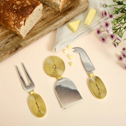 Brass Cheese Knife Set of 3 | Ekaantrik - Concentric design – Kitchen Tools by Pravaah India available on Brown Living™. . SKU: PRA23HD014BL. Img 3.