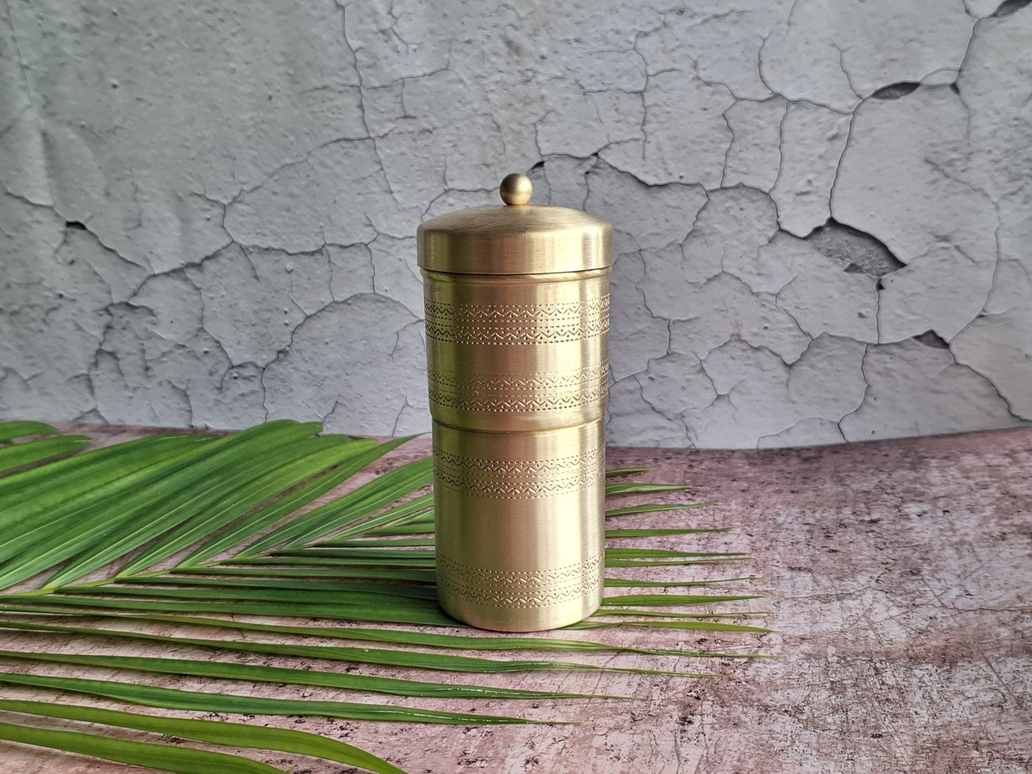 Brass Coffee Filter | Traditional Indian Coffee Brewing Accessory – Kitchen Tools on Brown Living™. SKU: BCFI. Img 4.