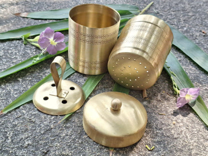 Brass Coffee Filter | Traditional Indian Coffee Brewing Accessory – Kitchen Tools on Brown Living™. SKU: BCFI. Img 2.
