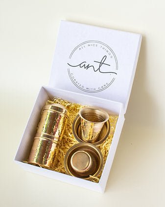 Brass Coffee Set | Traditional Heritage Drinkware Set – Kitchen Tools on Brown Living™. SKU: ANTBHCSHKG. Img 1.