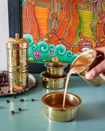 Brass Coffee Set | Traditional Heritage Drinkware Set – Kitchen Tools on Brown Living™. SKU: ANTBHCSHKG. Img 6.