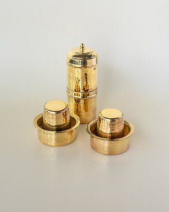 Brass Coffee Set | Traditional Heritage Drinkware Set – Kitchen Tools on Brown Living™. SKU: ANTBHCSHKG. Img 2.