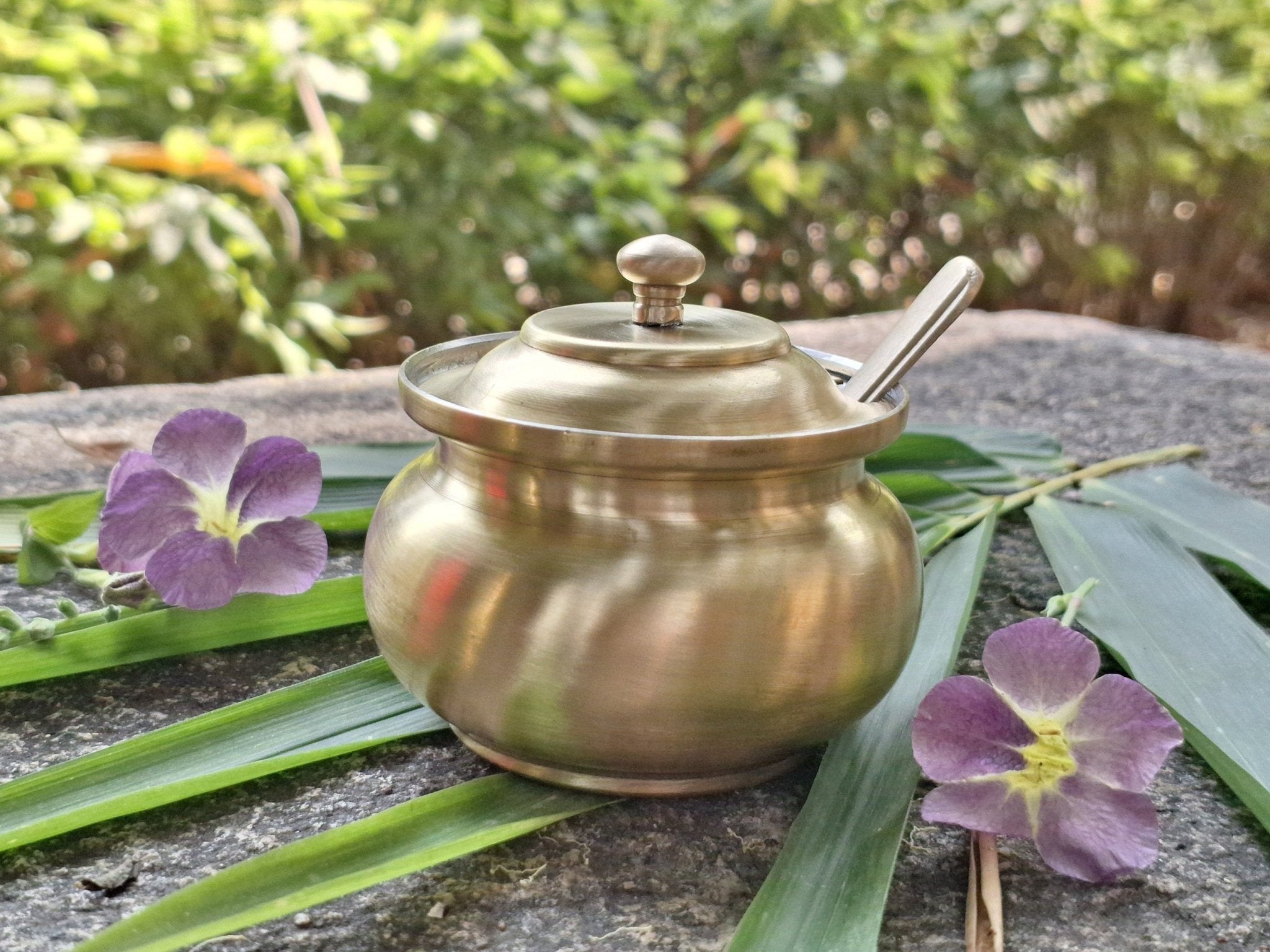 Brass Ghee Pot with Tin Coating | Traditional Indian Kitchenware – Kitchen Tools on Brown Living™. SKU: BGP. Img 1.