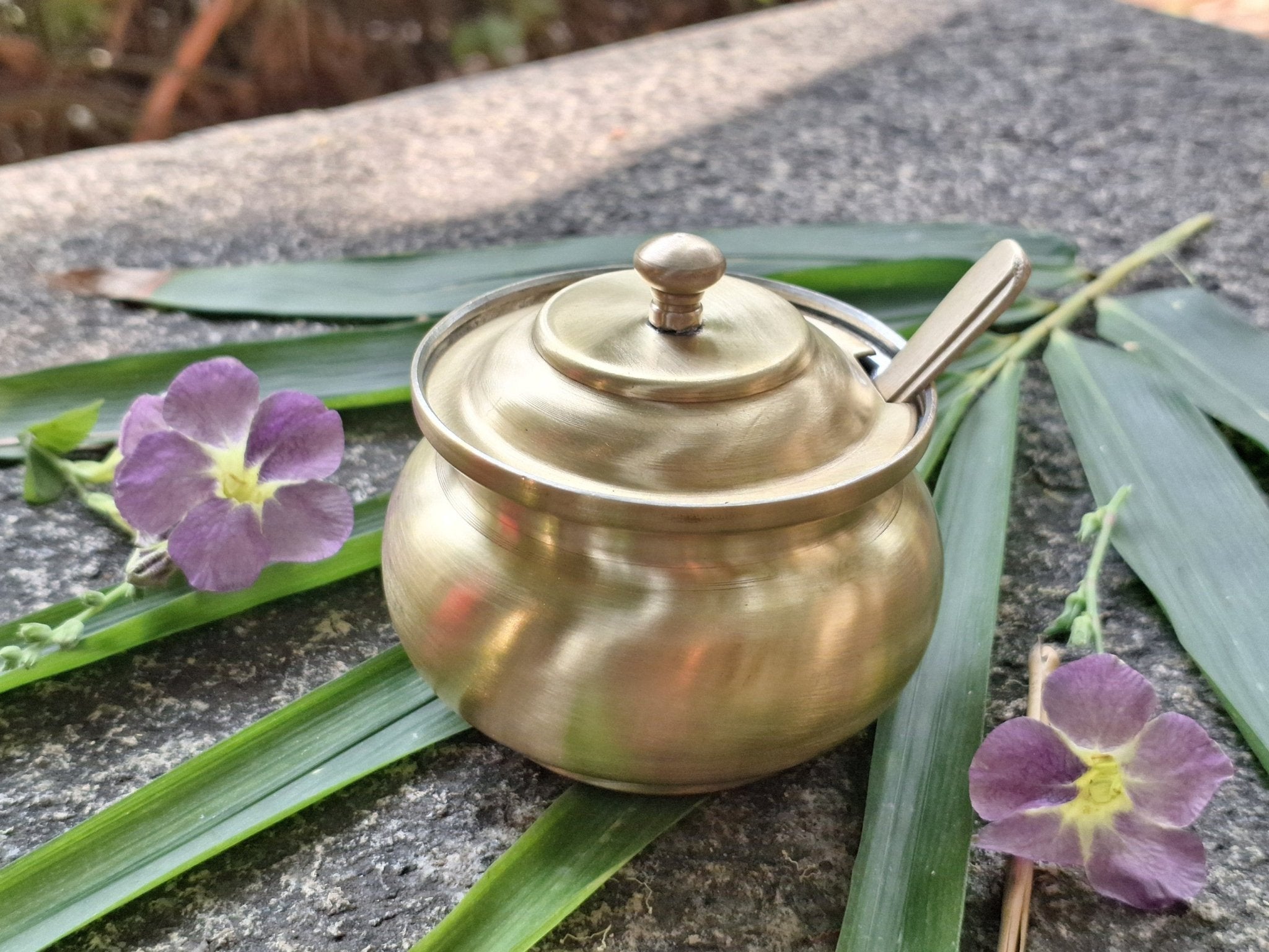 Brass Ghee Pot with Tin Coating | Traditional Indian Kitchenware – Kitchen Tools on Brown Living™. SKU: BGP. Img 4.