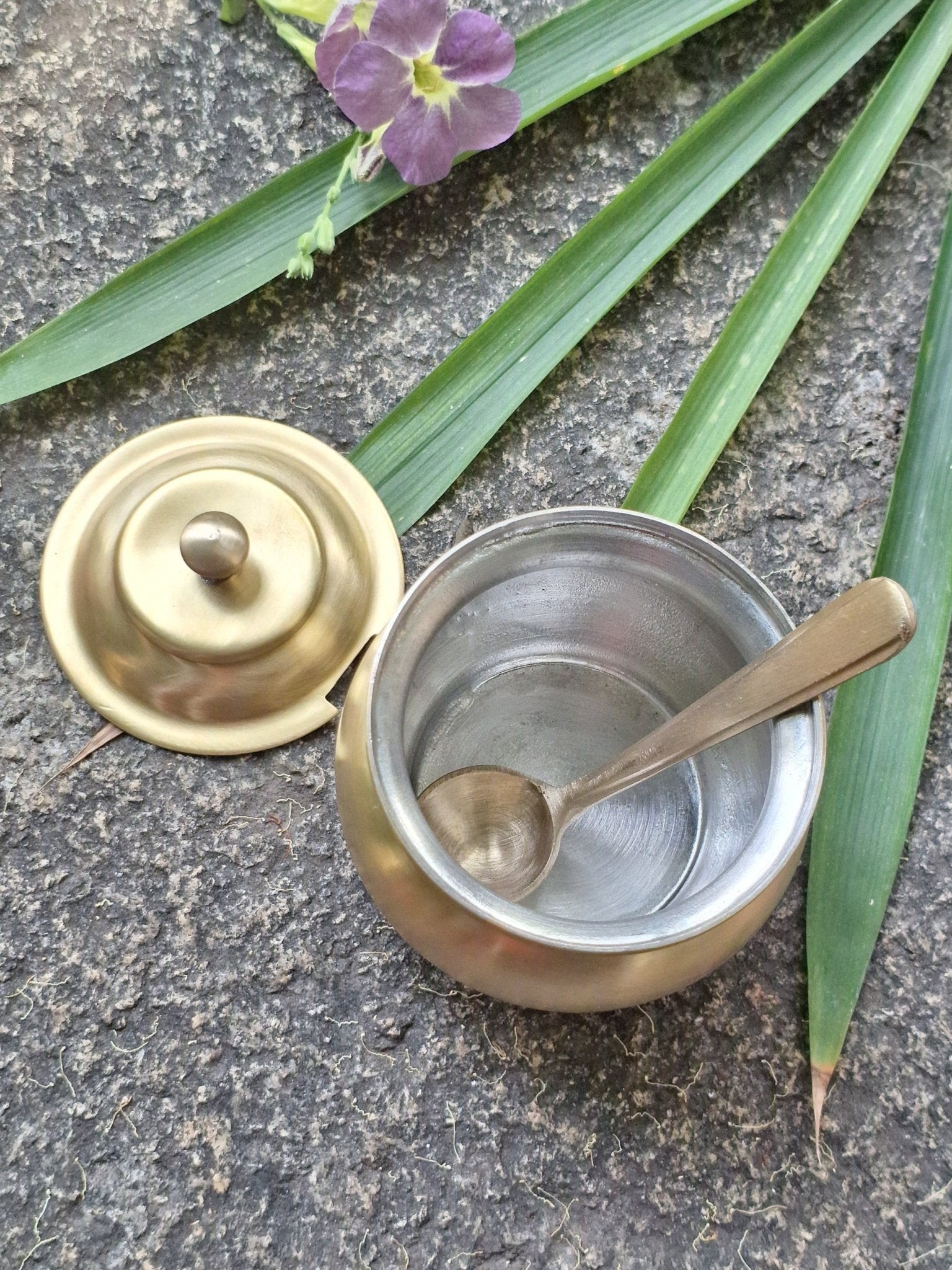Brass Ghee Pot with Tin Coating | Traditional Indian Kitchenware – Kitchen Tools on Brown Living™. SKU: BGP. Img 2.