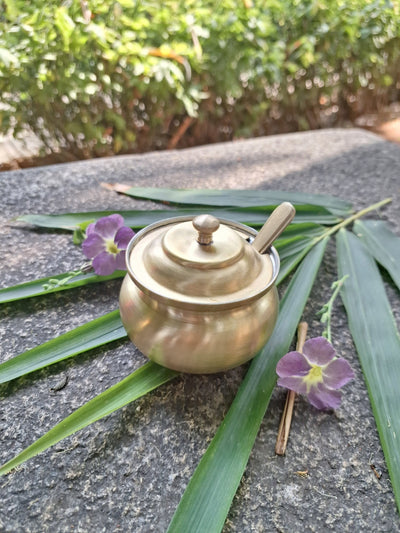 Brass Ghee Pot with Tin Coating | Traditional Indian Kitchenware – Kitchen Tools on Brown Living™. SKU: BGP. Img 3.